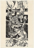 Title: The coronation of Daisy, Harry at the evil | Date: 1989 | Technique: linocut, printed in black ink, from one block