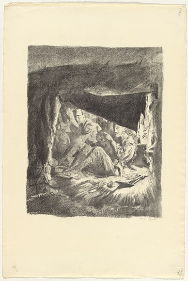 Artist: b'Dyson, Will.' | Title: b'A funk-hole near Bullecourt.' | Date: 1918 | Technique: b'lithograph, printed in black ink, from one stone' Artist: b'Dyson, Will.' | Title: b'A funk-hole near Bullecourt.' | Date: 1918 | Technique: b'lithograph, printed in black ink, from one stone'
