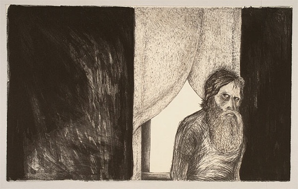 Artist: b'Trenfield, Wells.' | Title: b'Self-portrait' | Date: 1982, December | Technique: b'lithograph, printed in black ink, from one stone' Artist: b'Trenfield, Wells.' | Title: b'Self-portrait' | Date: 1982, December | Technique: b'lithograph, printed in black ink, from one stone'