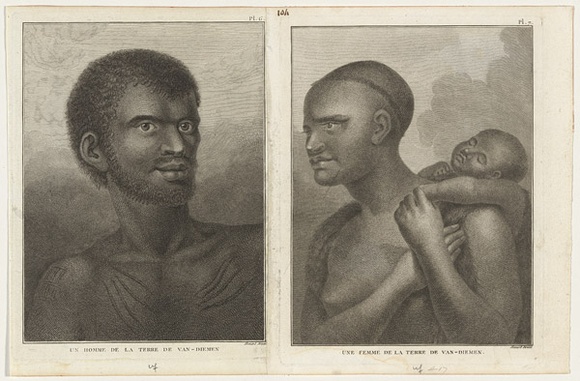 Title: b'Un homme de la terre Van-Diemen; Une femme de la terre de Van-Diemen' | Date: 1829 | Technique: b'etching and engraving, printed in black ink, each from one plate' Title: b'Un homme de la terre Van-Diemen; Une femme de la terre de Van-Diemen' | Date: 1829 | Technique: b'etching and engraving, printed in black ink, each from one plate'