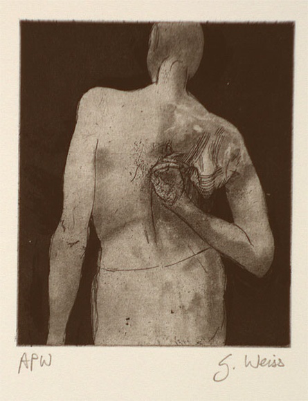 Artist: b'Weiss, Gali' | Title: b'Scratch' | Date: 1996, October | Technique: b'etching and aquatint, printed in black ink, from one plate' Artist: b'Weiss, Gali' | Title: b'Scratch' | Date: 1996, October | Technique: b'etching and aquatint, printed in black ink, from one plate'