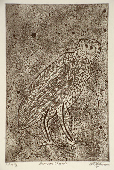 Artist: b'Atkinson, Roland.' | Title: b'Bar-pan choonda' | Date: 1999, April | Technique: b'etching, printed in black ink, from one plate' Artist: b'Atkinson, Roland.' | Title: b'Bar-pan choonda' | Date: 1999, April | Technique: b'etching, printed in black ink, from one plate'