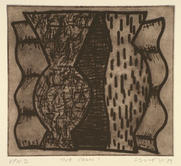 Artist: b'Lincoln, Kevin.' | Title: b'Two vases I' | Date: 1989 | Technique: b'etching, printed in black ink, from one stone' Artist: b'Lincoln, Kevin.' | Title: b'Two vases I' | Date: 1989 | Technique: b'etching, printed in black ink, from one stone'