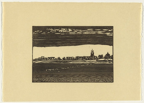 Artist: b'Hirschfeld Mack, Ludwig.' | Title: b'Corio (Geelong Grammar School across Corio Bay).' | Date: c.1943 | Technique: b'woodcut, printed in black ink, from one block' Artist: b'Hirschfeld Mack, Ludwig.' | Title: b'Corio (Geelong Grammar School across Corio Bay).' | Date: c.1943 | Technique: b'woodcut, printed in black ink, from one block'