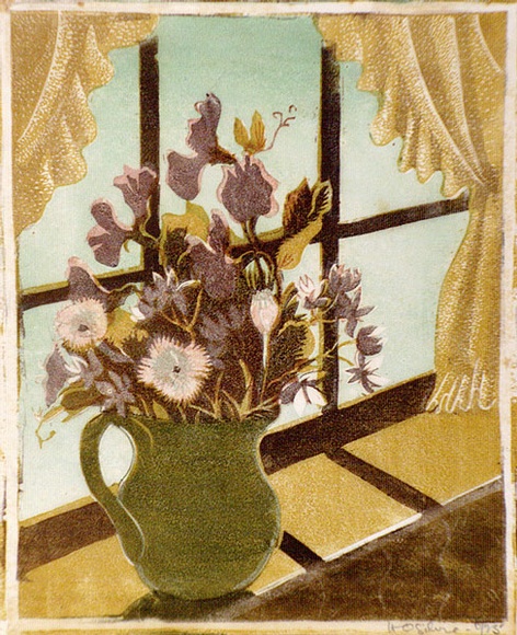 Artist: b'OGILVIE, Helen' | Title: b'The cottage window' | Date: 1933 | Technique: b'linocut, printed in colour, from multiple blocks' Artist: b'OGILVIE, Helen' | Title: b'The cottage window' | Date: 1933 | Technique: b'linocut, printed in colour, from multiple blocks'
