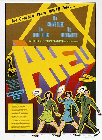 Artist: b'Clutterbuck, Bob.' | Title: b'The A.I.E.U.' | Date: 1984 | Technique: b'screenprint, printed in colour, from multiple stencils' Artist: b'Clutterbuck, Bob.' | Title: b'The A.I.E.U.' | Date: 1984 | Technique: b'screenprint, printed in colour, from multiple stencils'