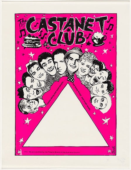 Artist: b'Kenyon, Therese.' | Title: b'Castanet Club.' | Date: 1986 | Technique: b'screenprint, printed in colour, from two stencils' Artist: b'Kenyon, Therese.' | Title: b'Castanet Club.' | Date: 1986 | Technique: b'screenprint, printed in colour, from two stencils'