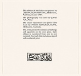 Title: Colophon for Bruno Leti: Landscapes, memories and fantasies | Date: 1987 | Technique: offset-lithograph, printed in black ink, from one plate
