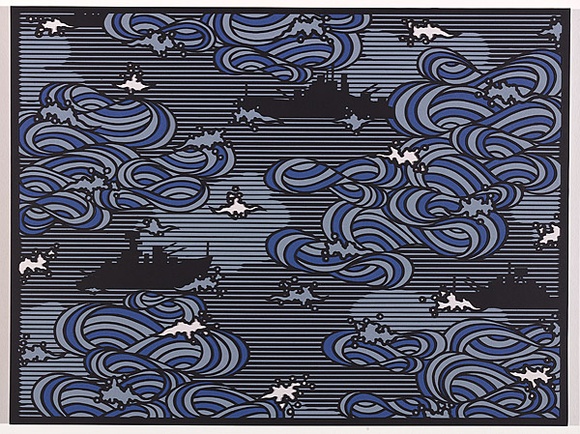 Artist: b'Flexmore, John.' | Title: b'(silhouetted farm building, trees in background 96.83.20).' | Date: 1930s | Technique: b'linocut, printed in colour, from one block' Artist: b'Flexmore, John.' | Title: b'(silhouetted farm building, trees in background 96.83.20).' | Date: 1930s | Technique: b'linocut, printed in colour, from one block'